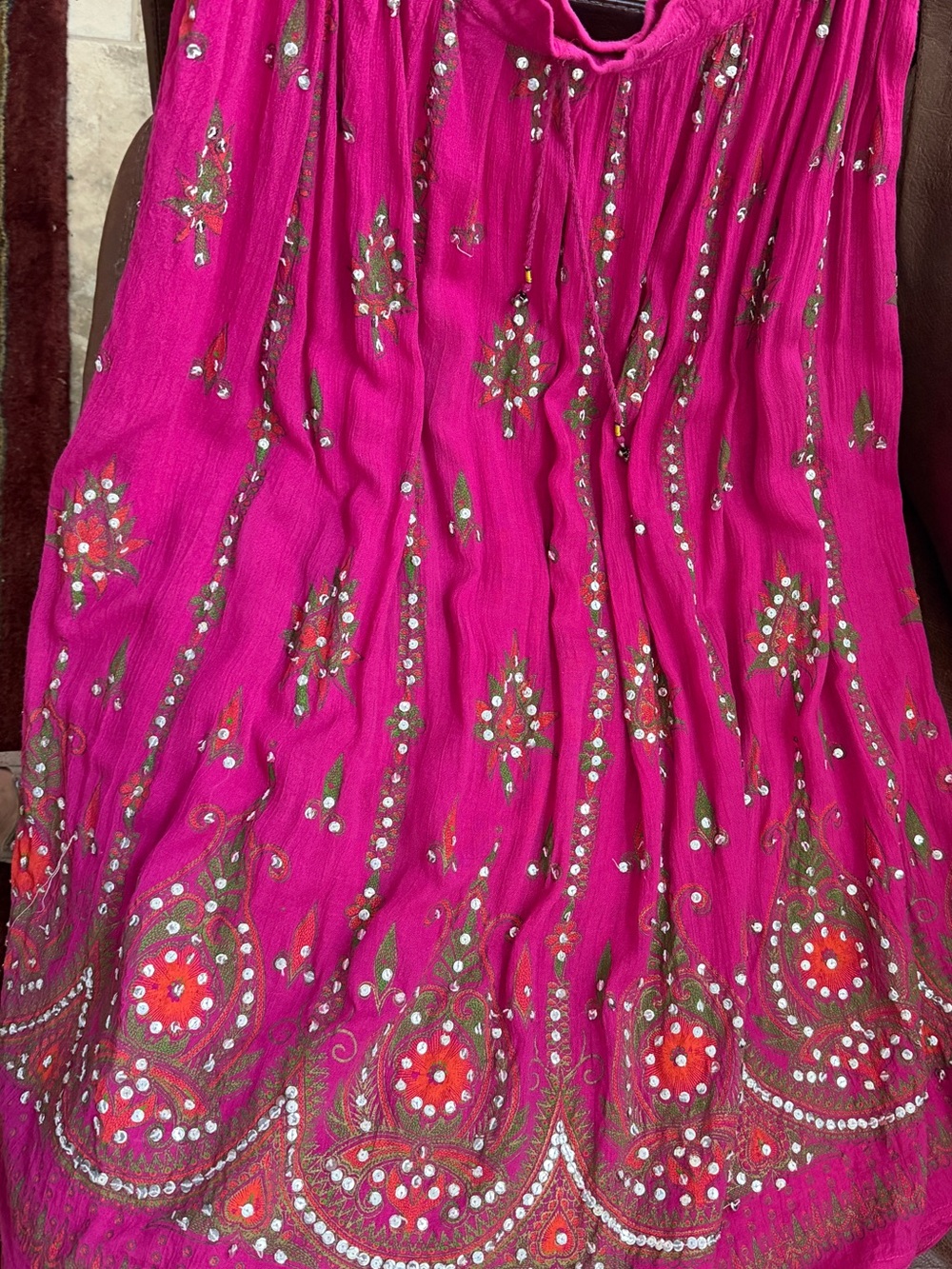 Fuchsia Embellished Skirt with Mirror Work
